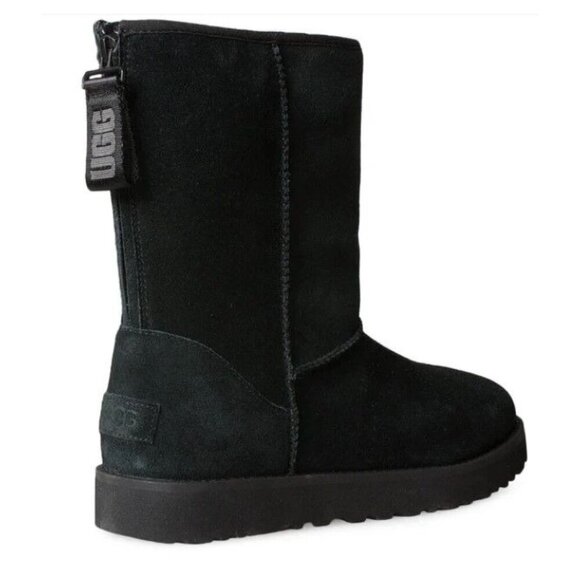 UGG Classic Short Logo Zip Black Boots EU 36 US 5 NEW - Picture 1 of 5